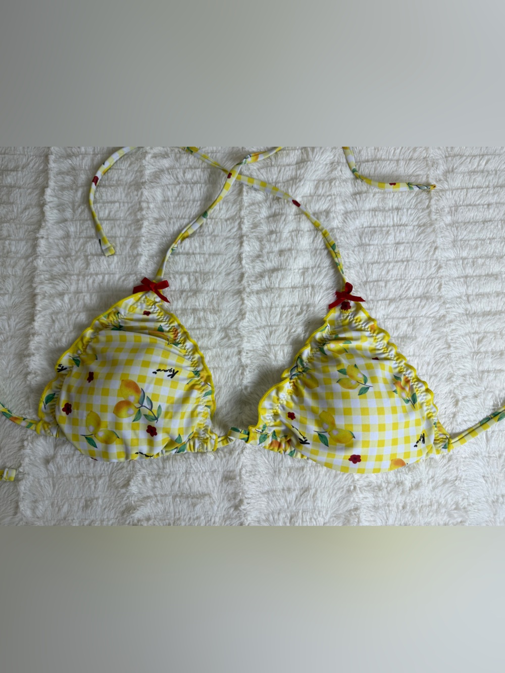 Yellow Gingham Lemon Triangle Bikini Top - Women Swim